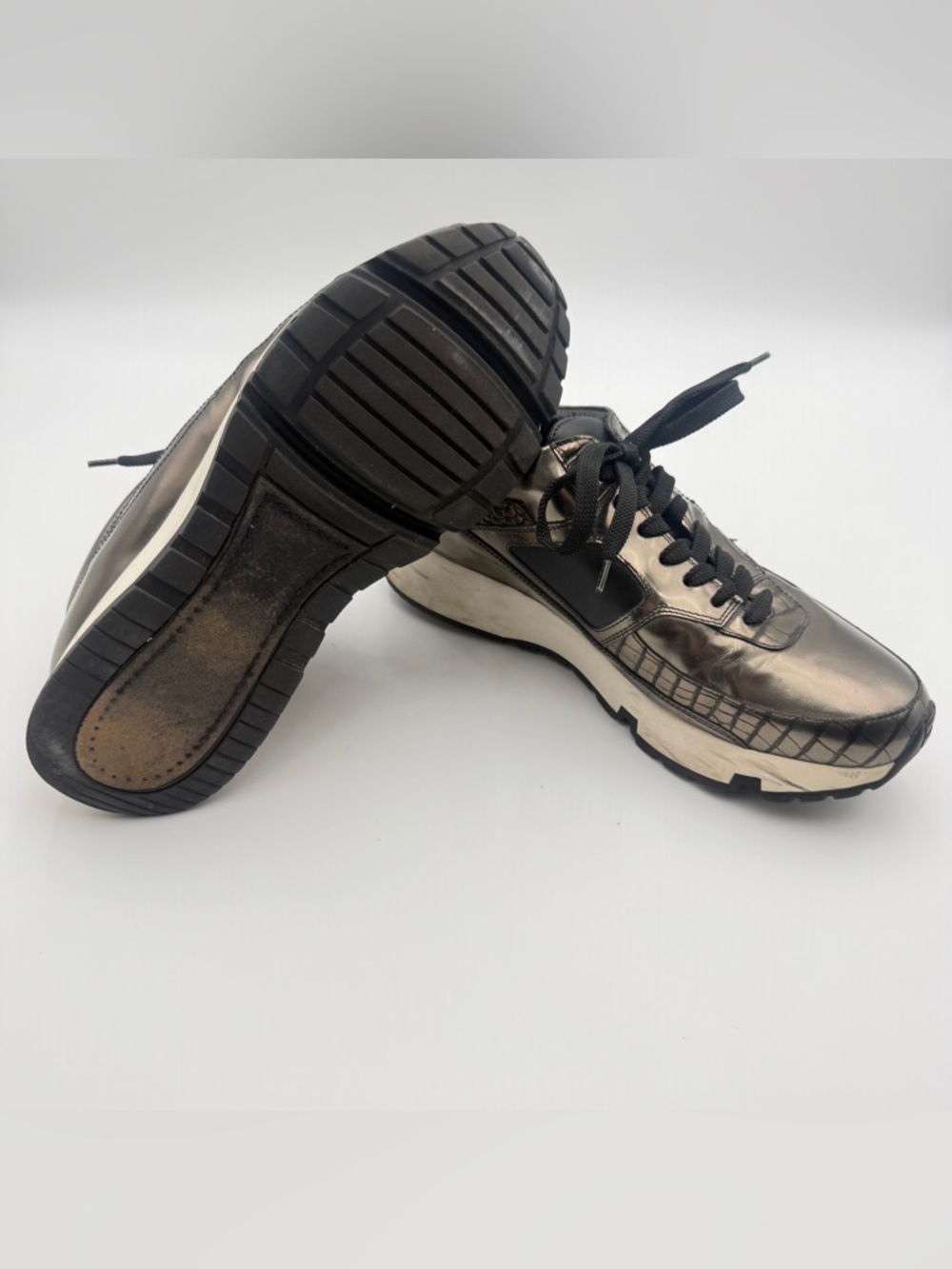 ALEJANDRO INGELMO Metallic Leather Sneakers Hidden Lift Made In Italy Men Size 9 - Picture 8 of 16